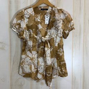 The Limited Brown White Tie Front Blouse S Floral